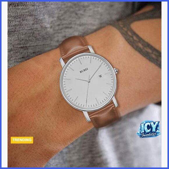 Brown Leather Stainless Steel Minimalist Quartz Watch Waterproof - Picture 6 of 7